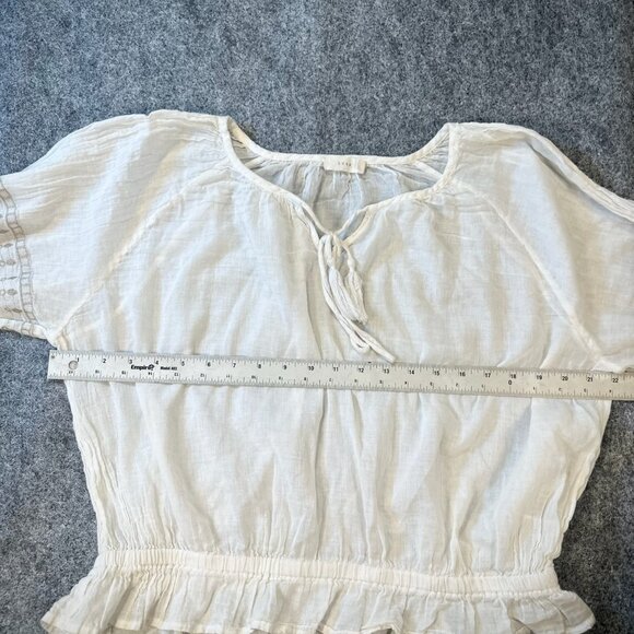 Lush Peasant Blouse WMNS L White Boho Cottagecore Feminine Ruffle V-Neck Top - Picture 10 of 14